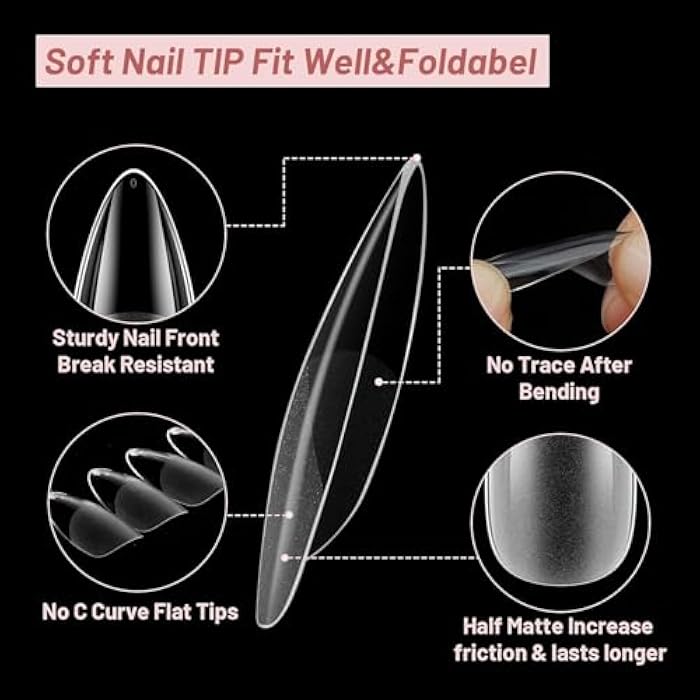 Clear Half Frosted Nails Tip 240PCS Acrylic Fake Nails Full Cover Artificial Nail Tips 12 Sizes Medium Length For Nail Salons and DIY Nail Salon, 10 Sizes -N10 (clear color) - Image 3